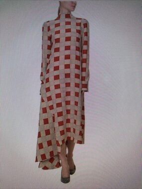 Marni Red and White Asymmetrical Checkered Dress